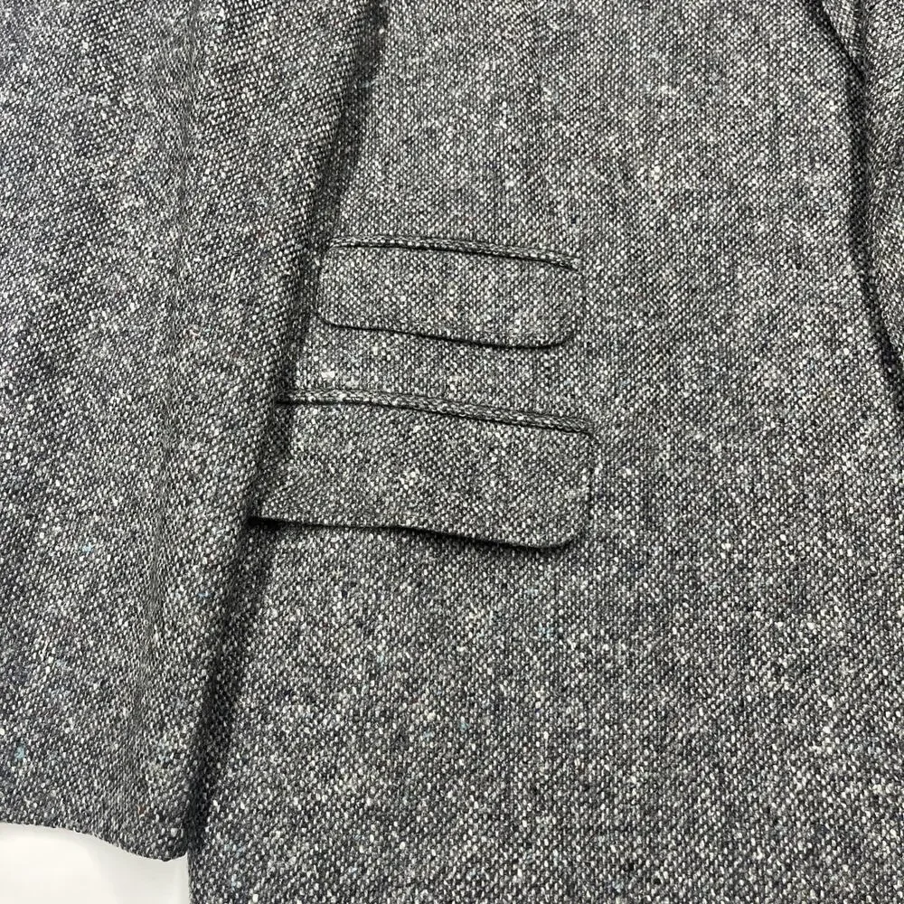 Vintage Stafford Executive Tweed Wool Blazer Jacket Size 46L Black Gray Preppy